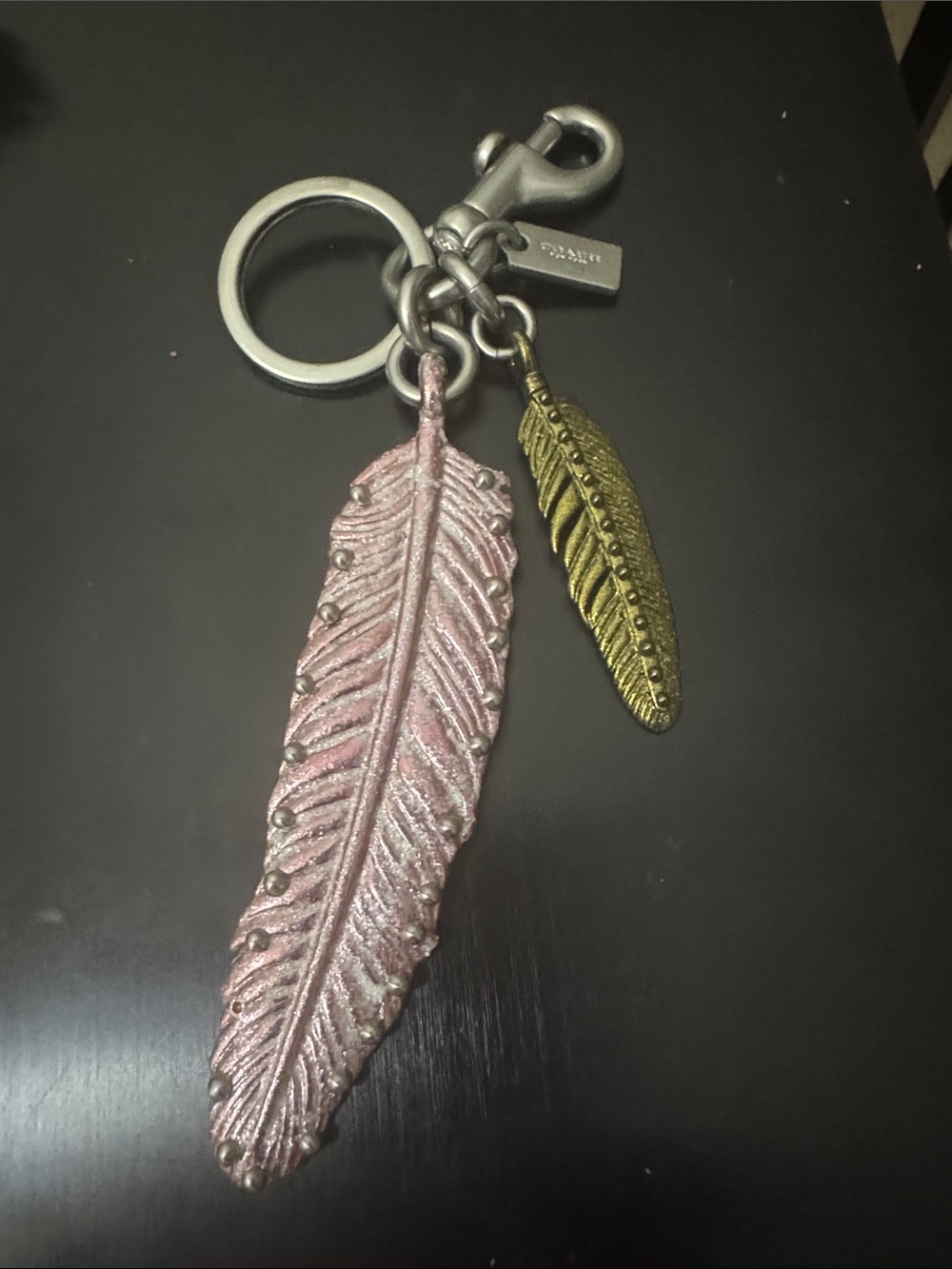 Coach Rose Gold Metal Feather Bag Charm and Key Ring